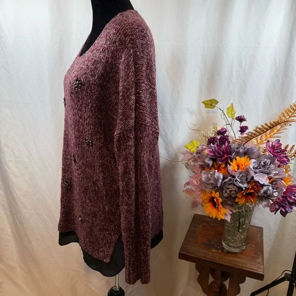 Jessica Simpson Mauve Knit Sweater w Beaded Embellishments Long Sleeve - Picture 3 of 9